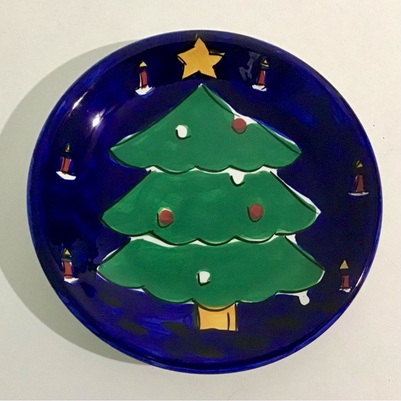 Vintage Christmas Tree Design Plates 8” Salad Dessert Set 4 Hand Painted Gibson - Picture 6 of 8